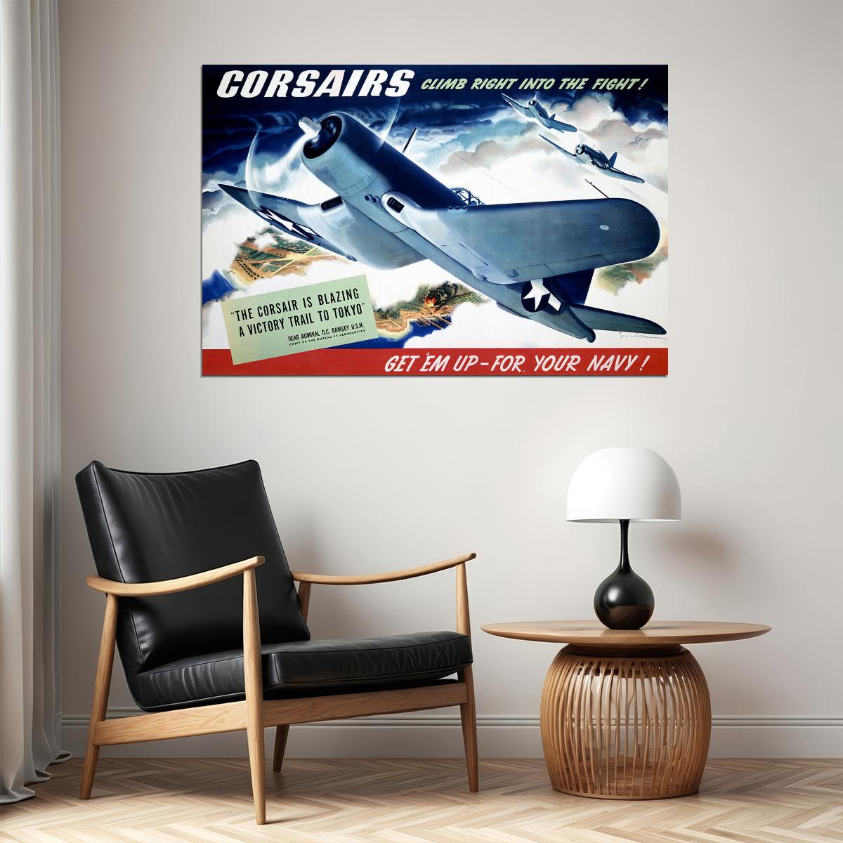Corsairs Climb Into The Fight 1940s Ww2 Navy Air Corp Poster Wall Art Print Home Wall Decor