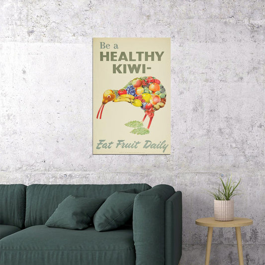 1950s New Zealand Health Eat Fruit Daily Healthy Kiwi Poster Wall Art Print Home Wall Decor - xonomax