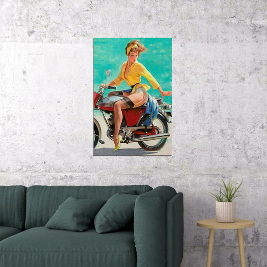 Skirting The Issue Vintage Style Pin-up Motorcycle Poster Wall Art Print Home Wall Decor - xonomax
