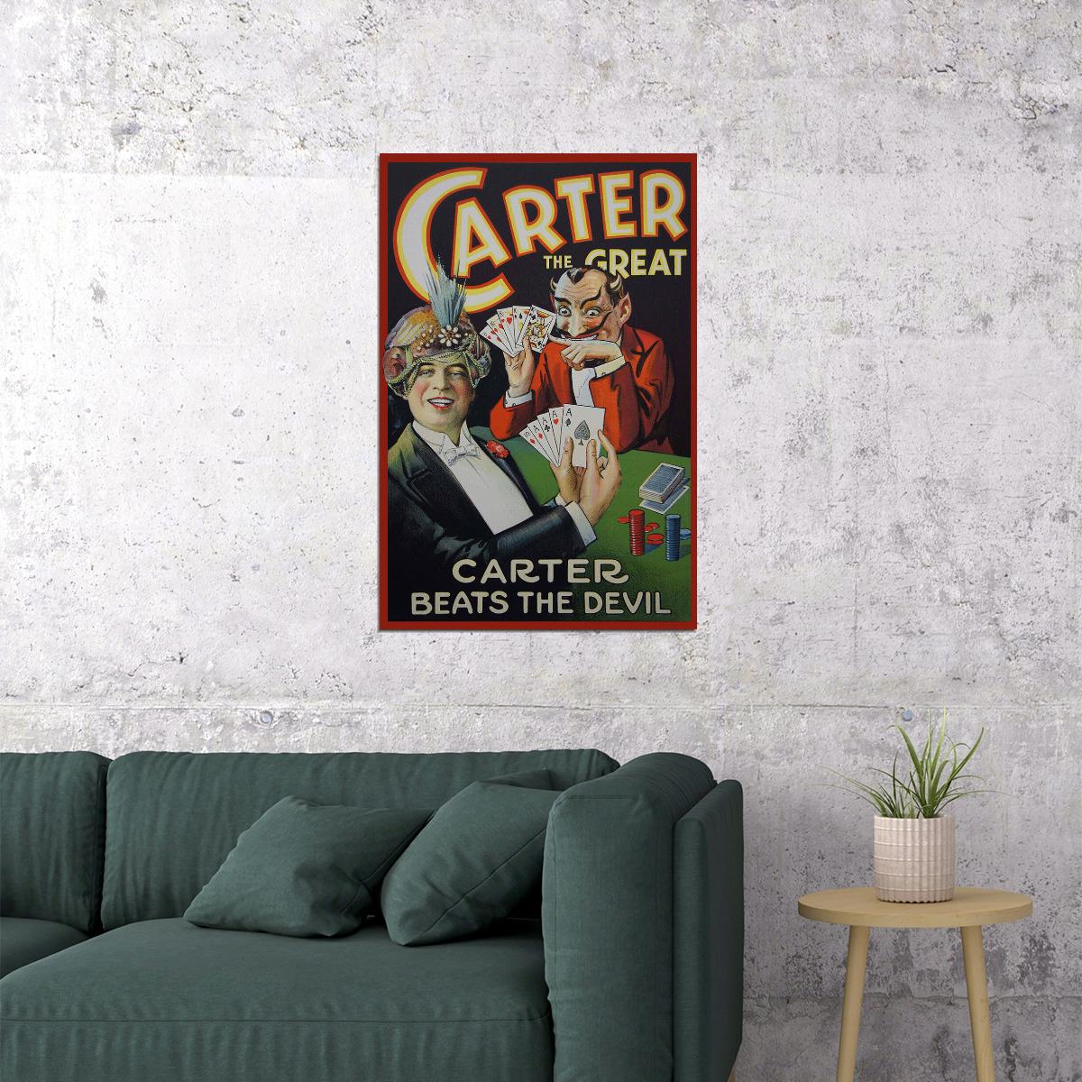 Carter Beats The Devil Poker Game 1920s Classic Magic Poster Wall Art Print Home Wall Decor - xonomax