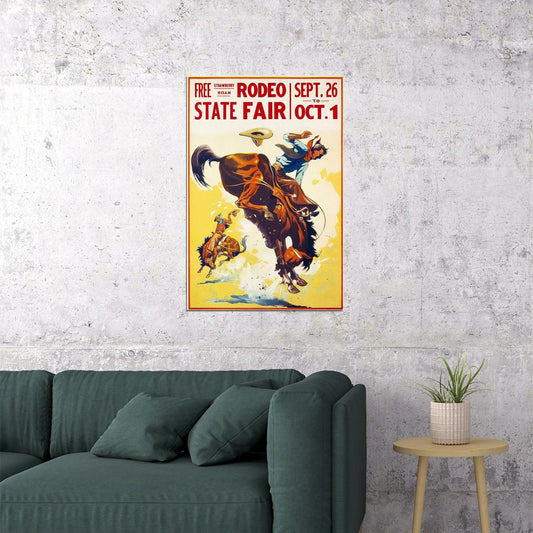 1930s State Fair Rodeo Cowboy Vintage Style Western Poster Wall Art Print Home Wall Decor - xonomax