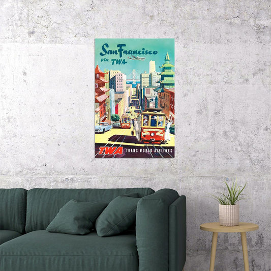1950s San Francisco Twa Cable Car Vintage Style Travel Poster Wall Art Print Home Wall Decor - xonomax