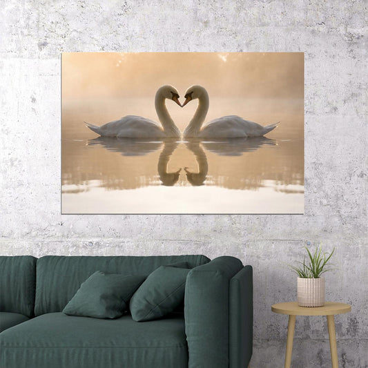 Swans Couple Heart Cute Bird Animals On Water Poster Wall Art Print Home Wall Decor - xonomax
