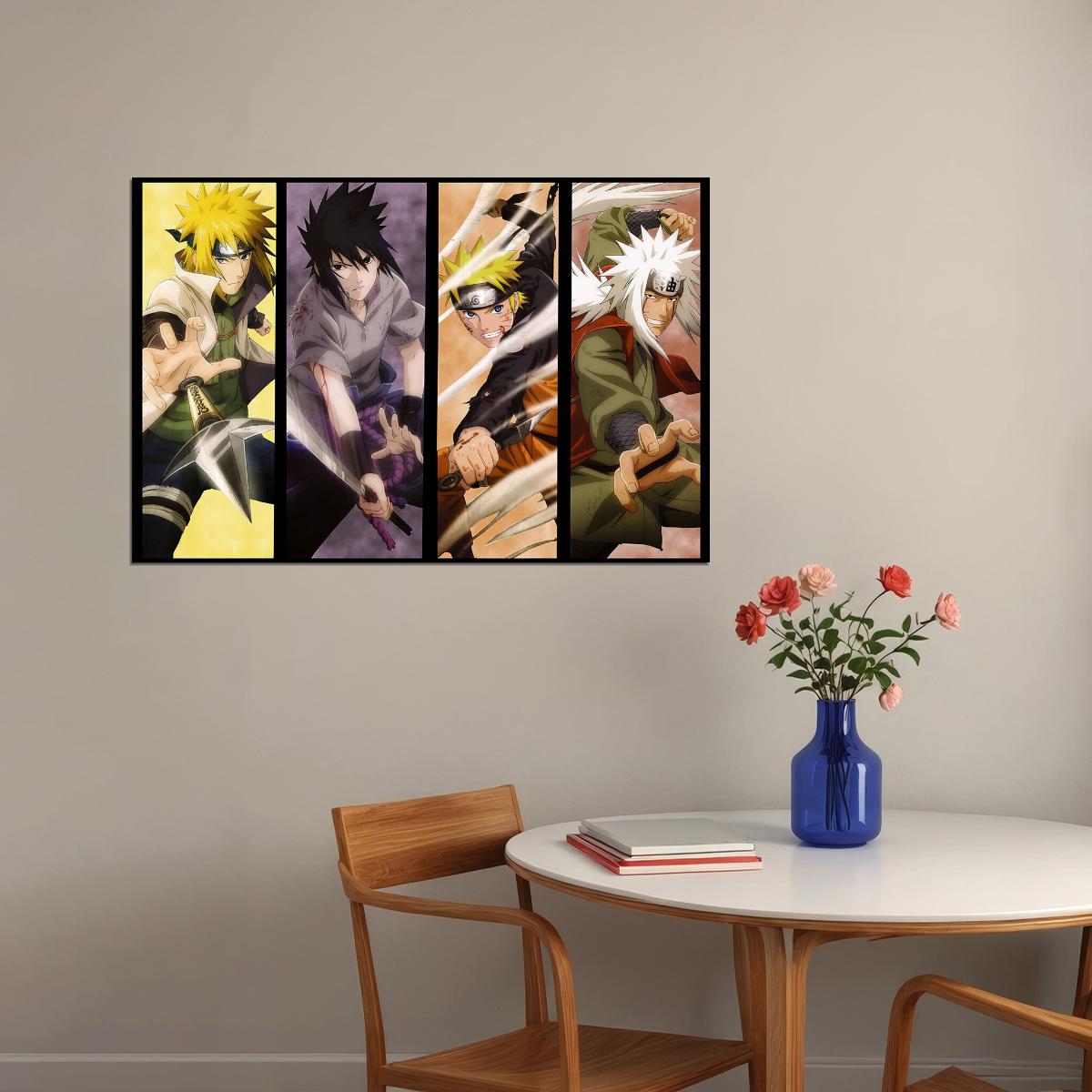 Sasuke Minato Jiraiya Naruto Characters Collage Poster Wall Art Print Home Wall Decor - xonomax