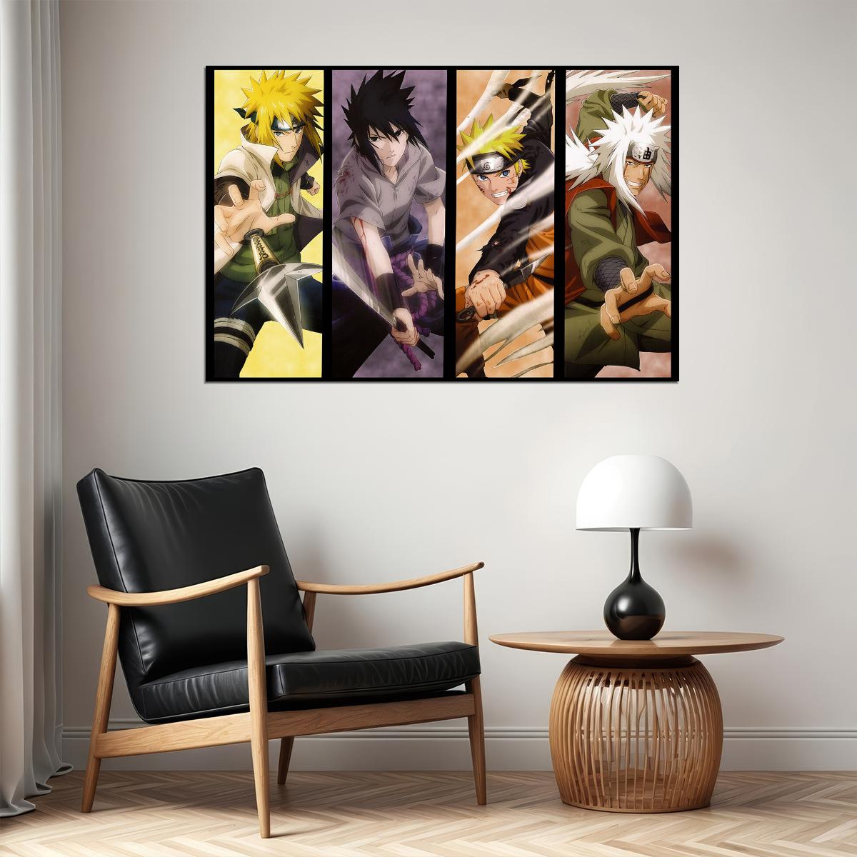 Sasuke Minato Jiraiya Naruto Characters Collage Poster Wall Art Print Home Wall Decor - xonomax