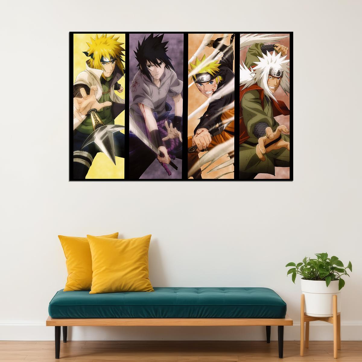Sasuke Minato Jiraiya Naruto Characters Collage Poster Wall Art Print Home Wall Decor - xonomax