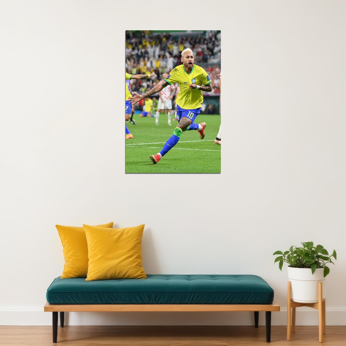 Neymar Goal Celebration Brazil World Cup Fans Poster Wall Art Print Home Wall Decor - xonomax