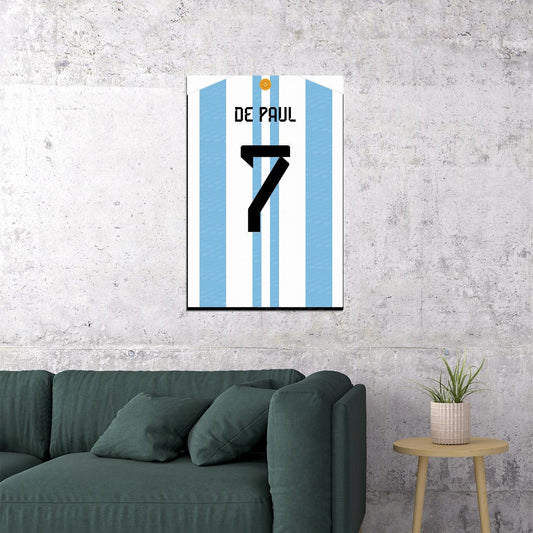 Argentina #7 Rodrigo De Paul World Soccer Championship Poster Wall Art Print Home Wall Decor - xonomax