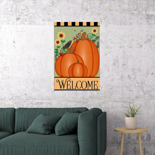 Pumpkin Welcome Garden Fall Thanksgiving House Garden Flag Poster Wall Art Print Home Wall Decor - xonomax