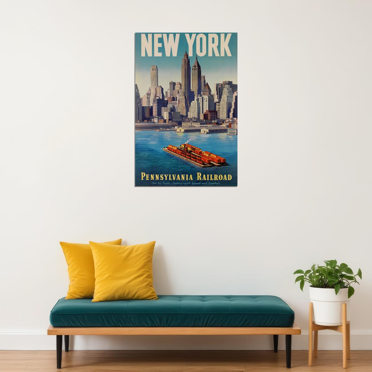 New York City Go By Train Pennsylvania Railroad Poster Wall Art Print Home Wall Decor - xonomax