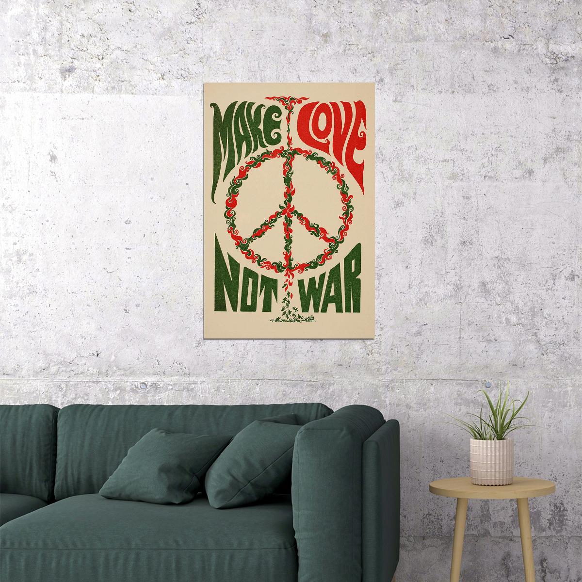 Make Love Not War Usa 1967 Classic Slogan Poster Wall Art Print Home Wall Decor