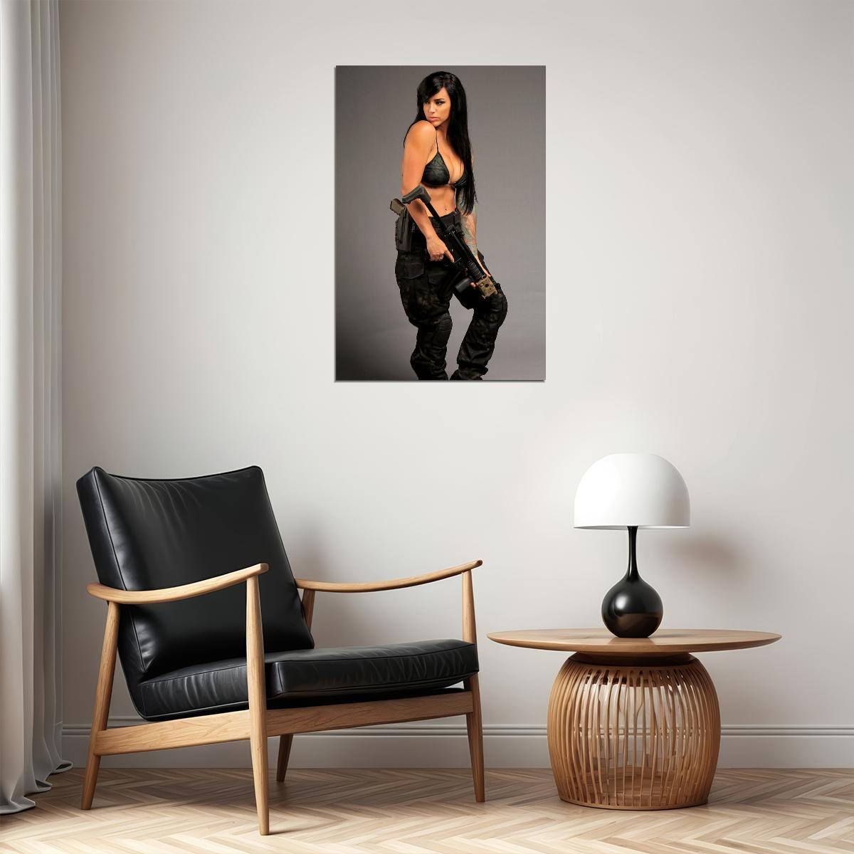 Sexy Model Girl With Guns Picture Poster Wall Art Print Home Wall Decor - xonomax