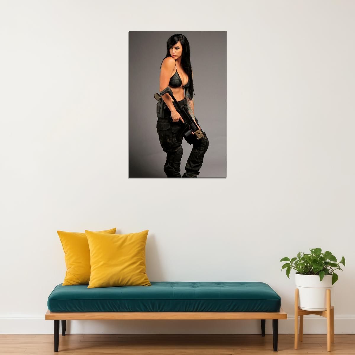 Sexy Model Girl With Guns Picture Poster Wall Art Print Home Wall Decor - xonomax