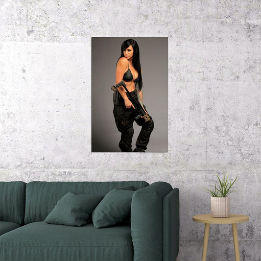 Sexy Model Girl With Guns Picture Poster Wall Art Print Home Wall Decor - xonomax