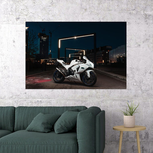 White Suzuki Gsx R1000r Speed Motorcycle Poster Wall Art Print Home Wall Decor - xonomax