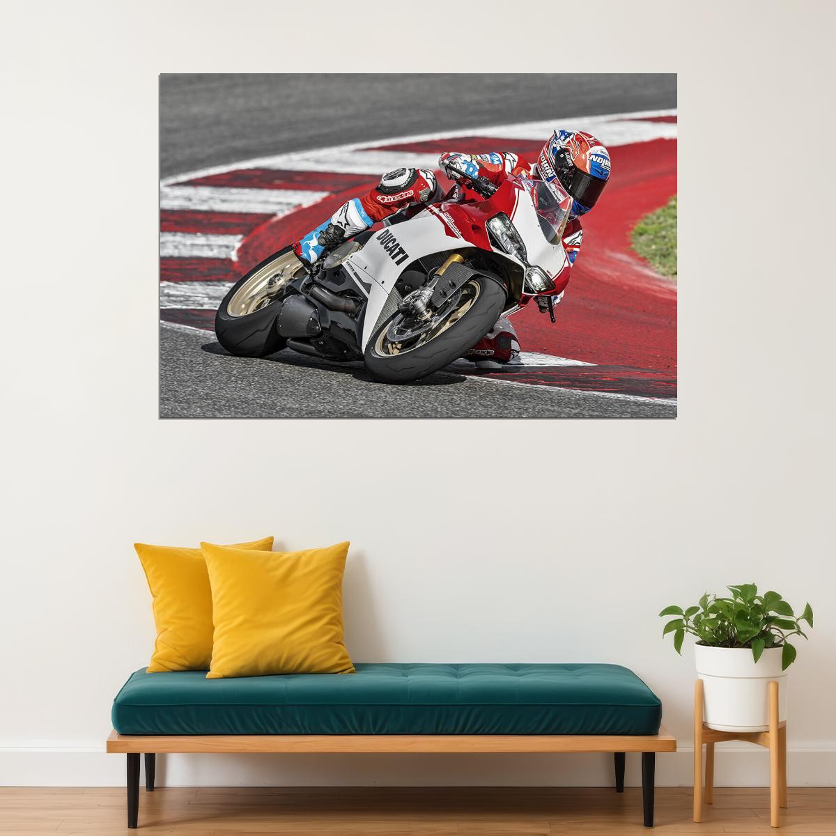 Ducati 1299 Racing Motorcycle Speed Cornering Poster Wall Art Print Home Wall Decor - xonomax