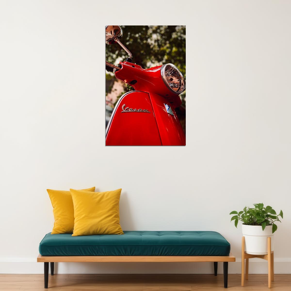 Vespa Red Motor Scooter Old Model Motorcycle Poster Wall Art Print Home Wall Decor - xonomax