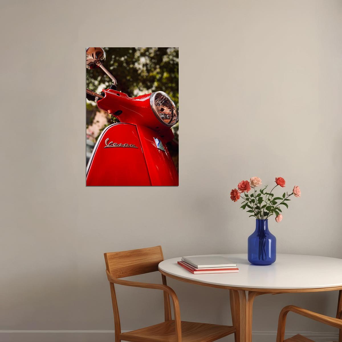 Vespa Red Motor Scooter Old Model Motorcycle Poster Wall Art Print Home Wall Decor - xonomax