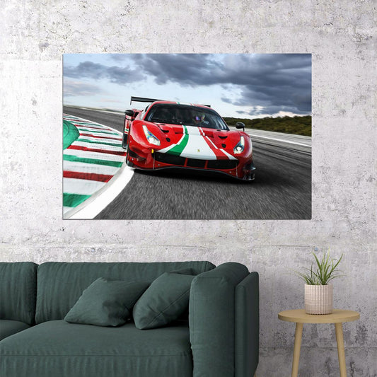Ferrari 488 Gt3 Evo Race Track Driving Poster Wall Art Print Home Wall Decor - xonomax