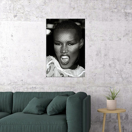 Grace Jones 1986 Artist Model Black White Vintage Poster Wall Art Print Home Wall Decor - xonomax