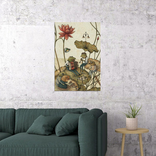 Musical Frogs Fantasy Musical Flower Poster Wall Art Print Home Wall Decor - xonomax