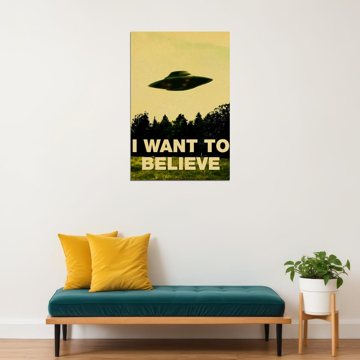I Believe Ufo Blue Science Fiction Poster Wall Art Print Home Wall Decor
