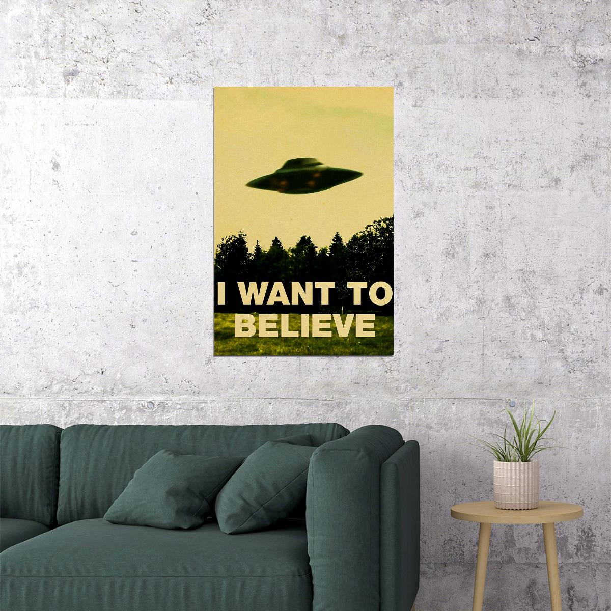 I Believe Ufo Blue Science Fiction Poster Wall Art Print Home Wall Decor