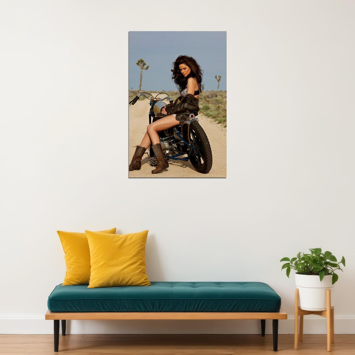 Sexy Female Model With Motorcycle Poster Wall Art Print Home Wall Decor - xonomax