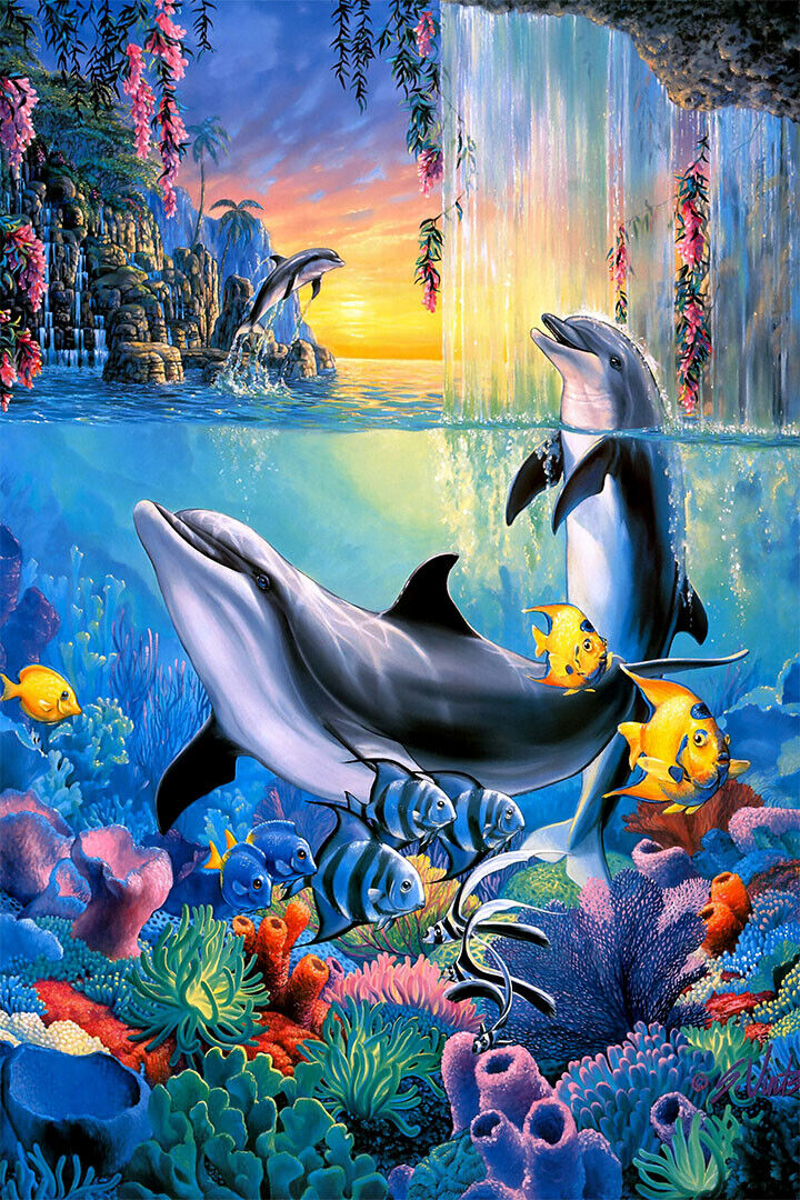 Dolphin Waterfall Animal Artwork Poster Wall Art Print Home Wall Decor