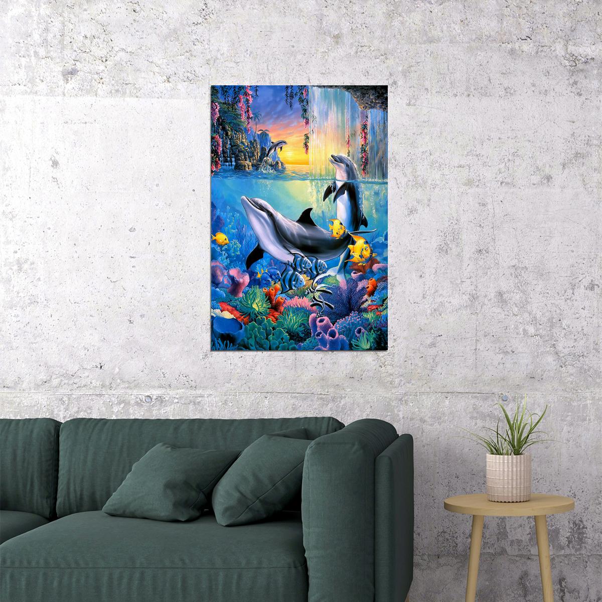 Dolphin Waterfall Animal Artwork Poster Wall Art Print Home Wall Decor