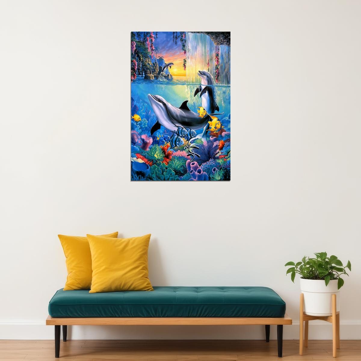 Dolphin Waterfall Animal Artwork Poster Wall Art Print Home Wall Decor
