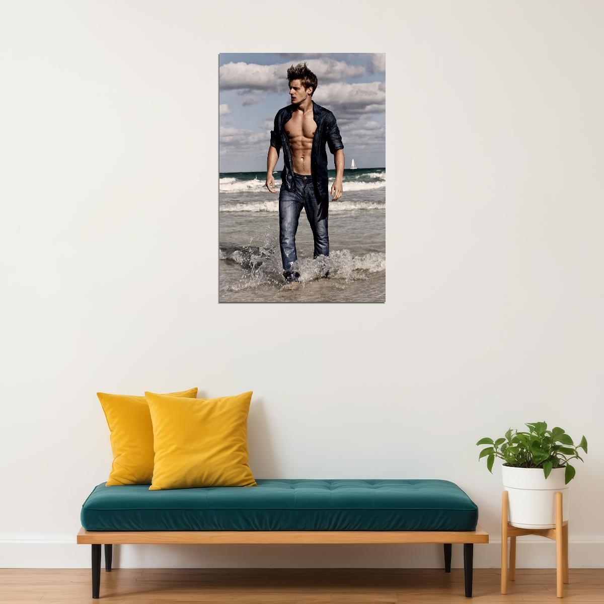 Sexy Male Model Beach Hot Poster Wall Art Print Home Wall Decor - xonomax