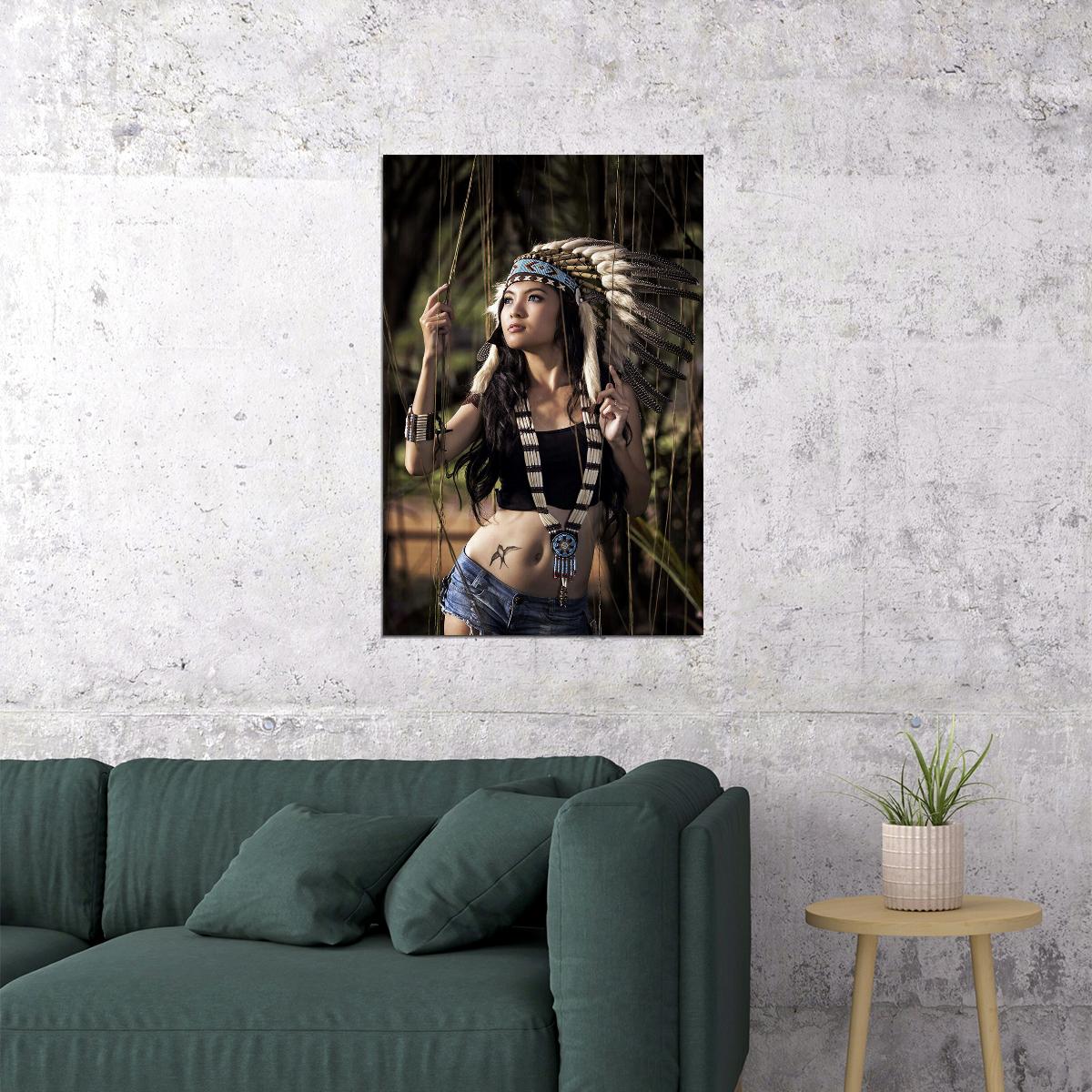 Native American Girls Young Ethnic Poster Wall Art Print Home Wall Decor - xonomax