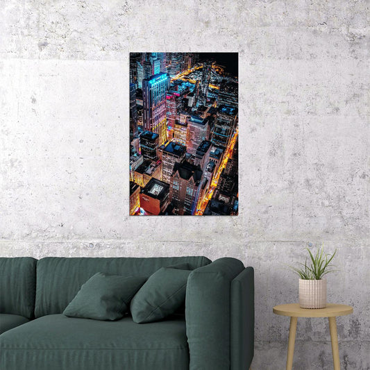 Aerial Photo Of Cityscape At Night Poster Wall Art Print Home Wall Decor - xonomax