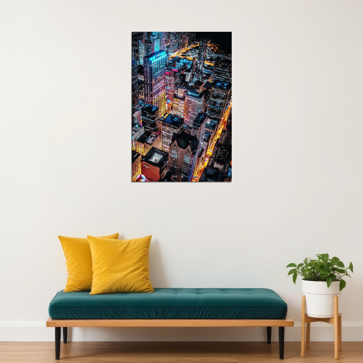 Aerial Photo Of Cityscape At Night Poster Wall Art Print Home Wall Decor - xonomax