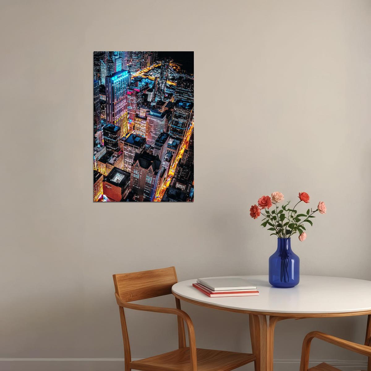 Aerial Photo Of Cityscape At Night Poster Wall Art Print Home Wall Decor - xonomax