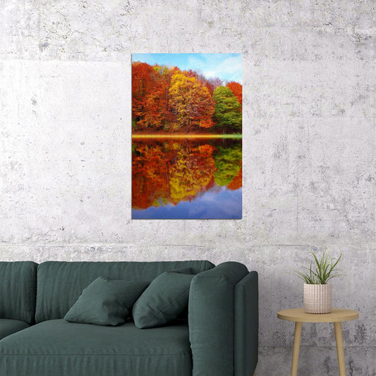 Autumn Landscape Reflection In Water Poster Wall Art Print Home Wall Decor - xonomax