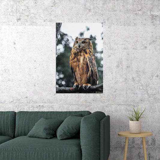 Proud Owl Sitting On Tree Branch Poster Wall Art Print Home Wall Decor - xonomax