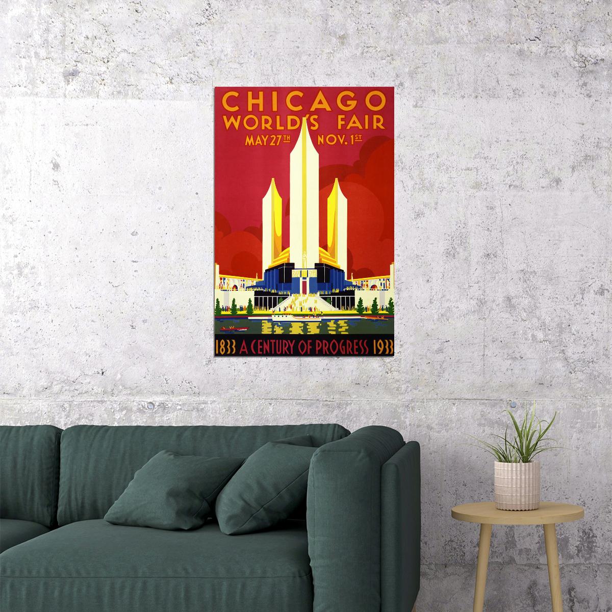 Chicago Worlds Fair 1933 A Century Of Progress Poster Wall Art Print Home Wall Decor - xonomax