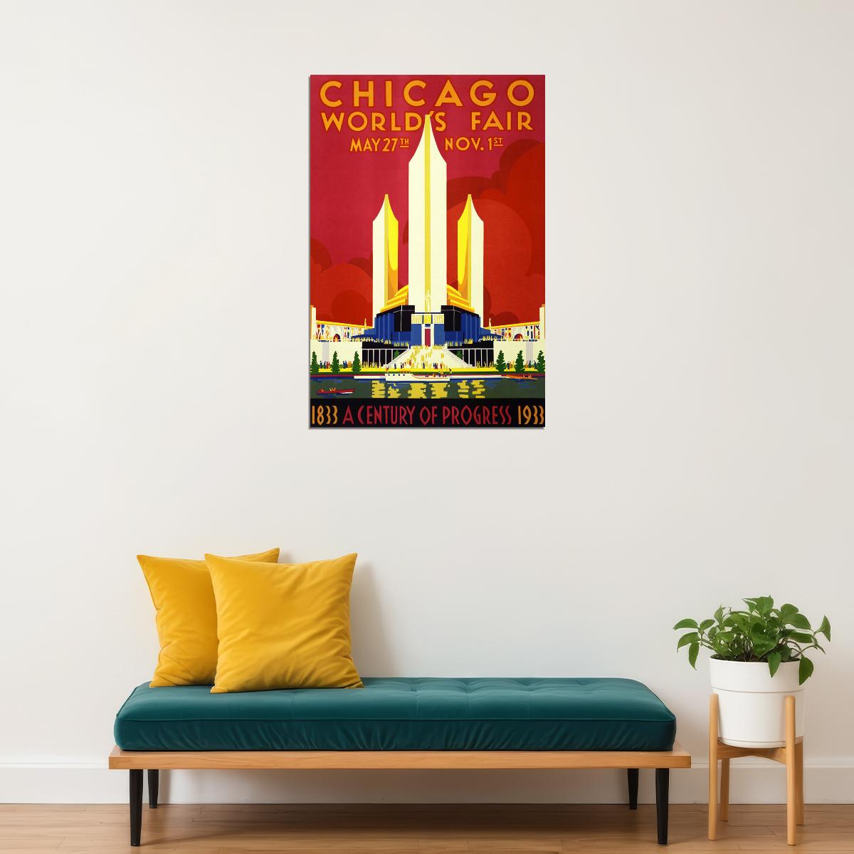 Chicago Worlds Fair 1933 A Century Of Progress Poster Wall Art Print Home Wall Decor - xonomax