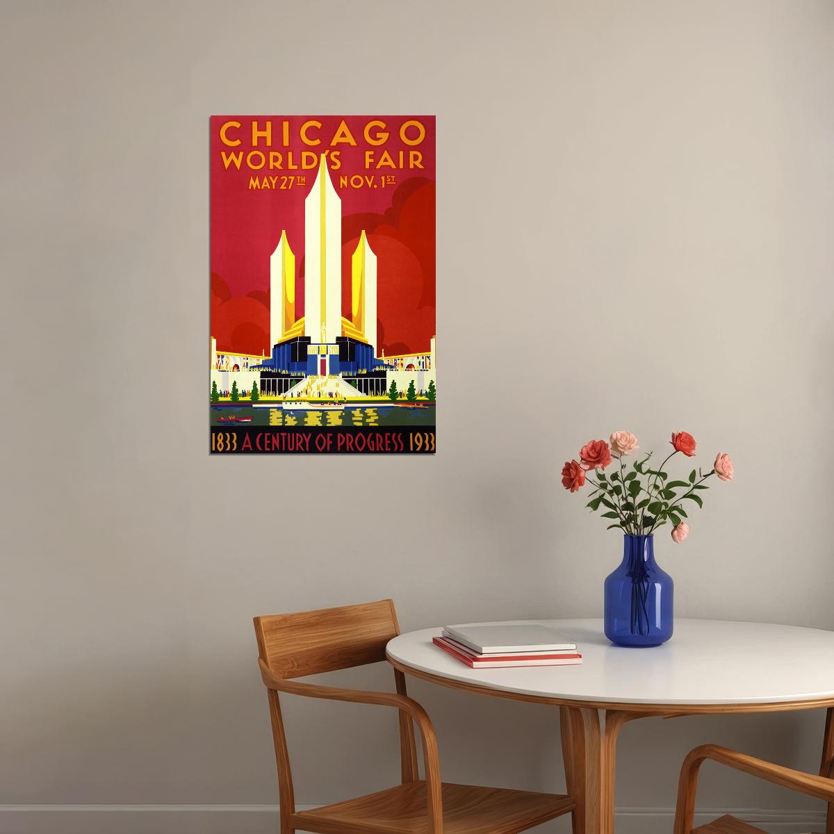 Chicago Worlds Fair 1933 A Century Of Progress Poster Wall Art Print Home Wall Decor - xonomax