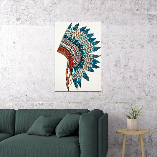 Native American Indian Head Dress Poster Wall Art Print Home Wall Decor - xonomax