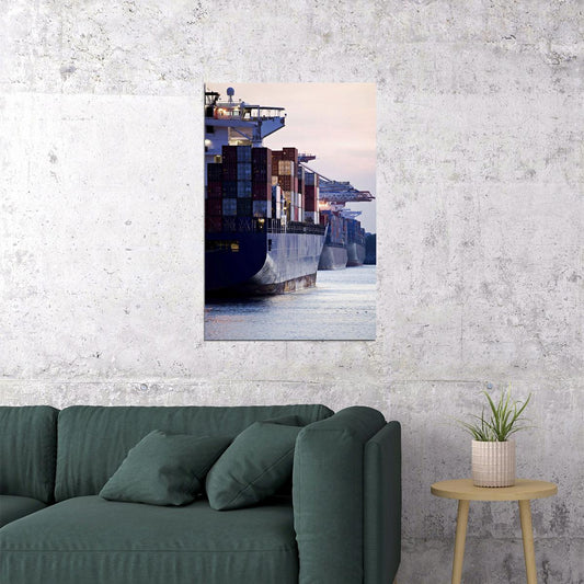 Cargo Ship Docked At Container Terminal Poster Wall Art Print Home Wall Decor - xonomax