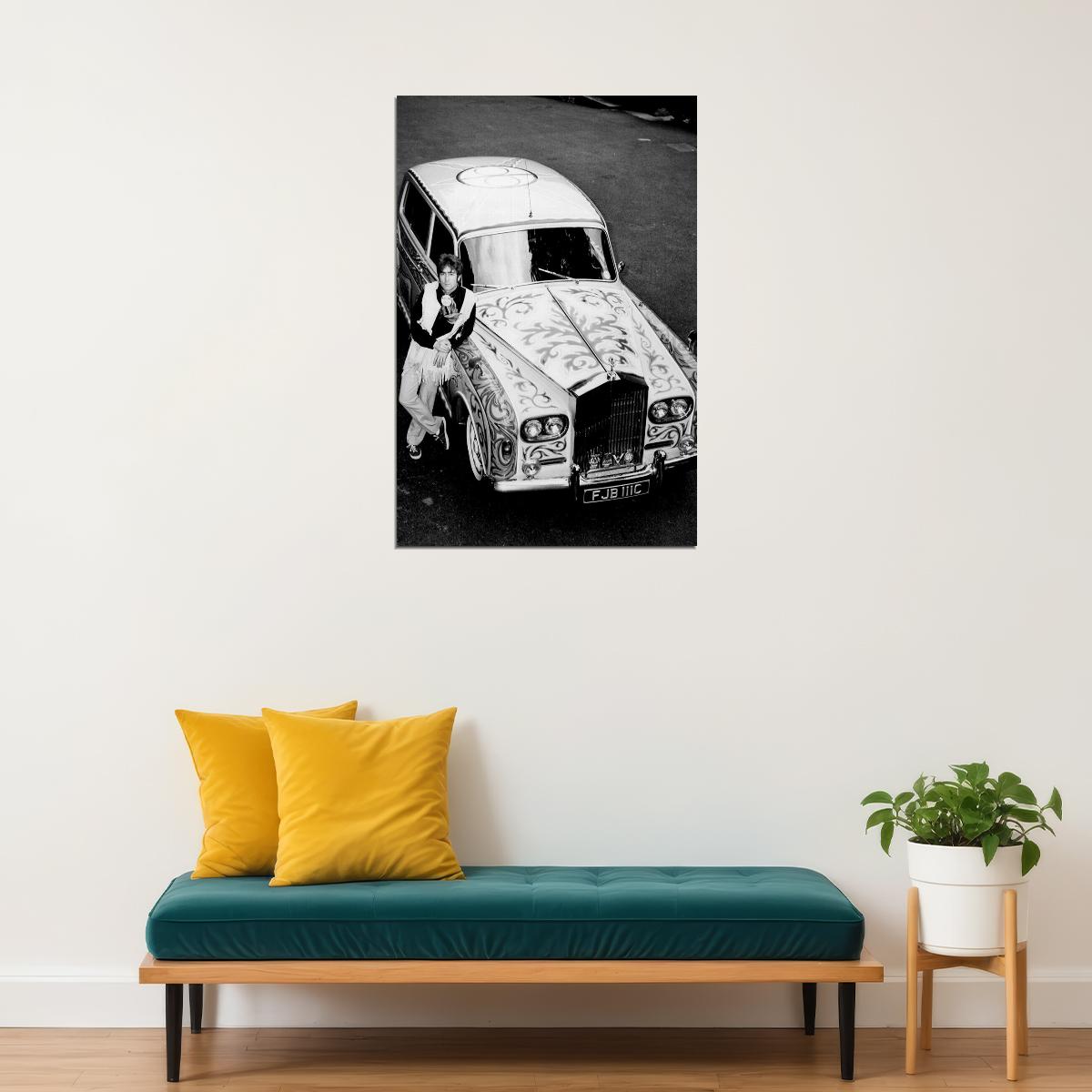 John Lennon With Psychedelic Rolls Royce Poster Wall Art Print Home Wall Decor
