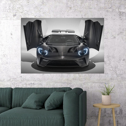 Ford Gt Liquid Carbon Sports Car Front View Poster Wall Art Print Home Wall Decor - xonomax