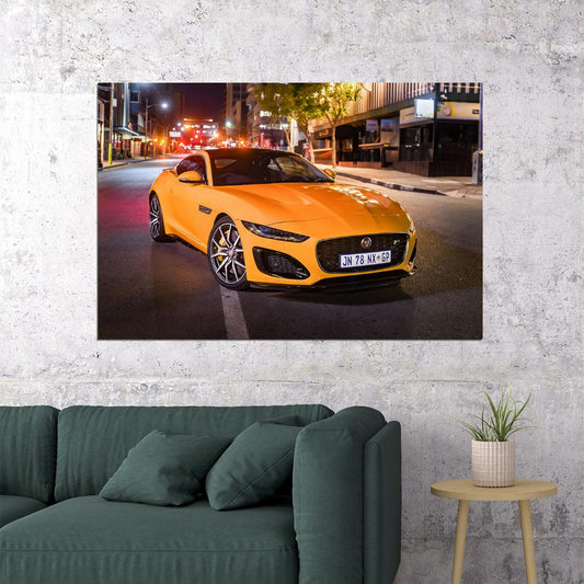Jaguar F-type R Yellow Sporty Car City Street Poster Wall Art Print Home Wall Decor - xonomax
