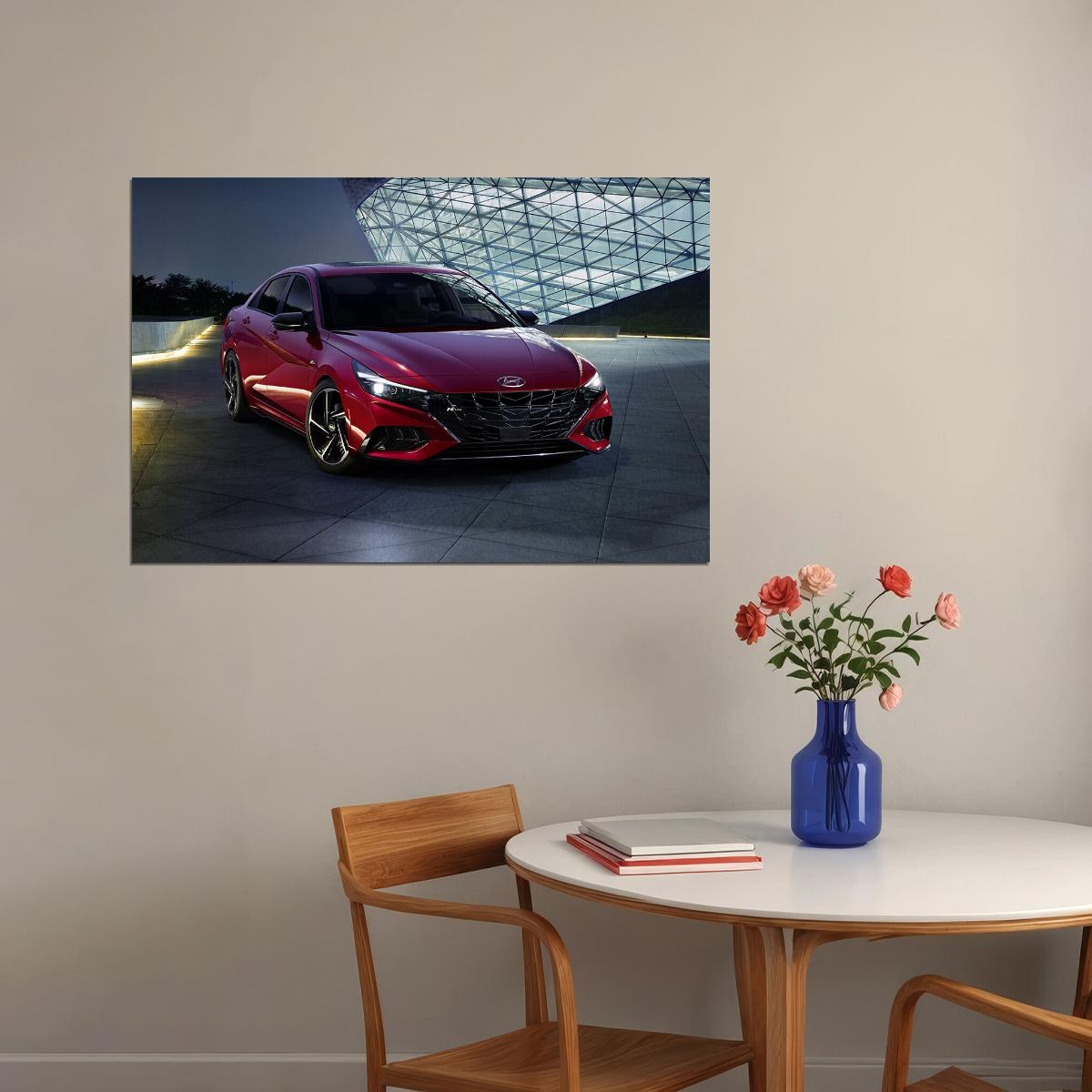 Hyundai Elantra N Line Red Sedan Poster Wall Art Print Home Wall Decor