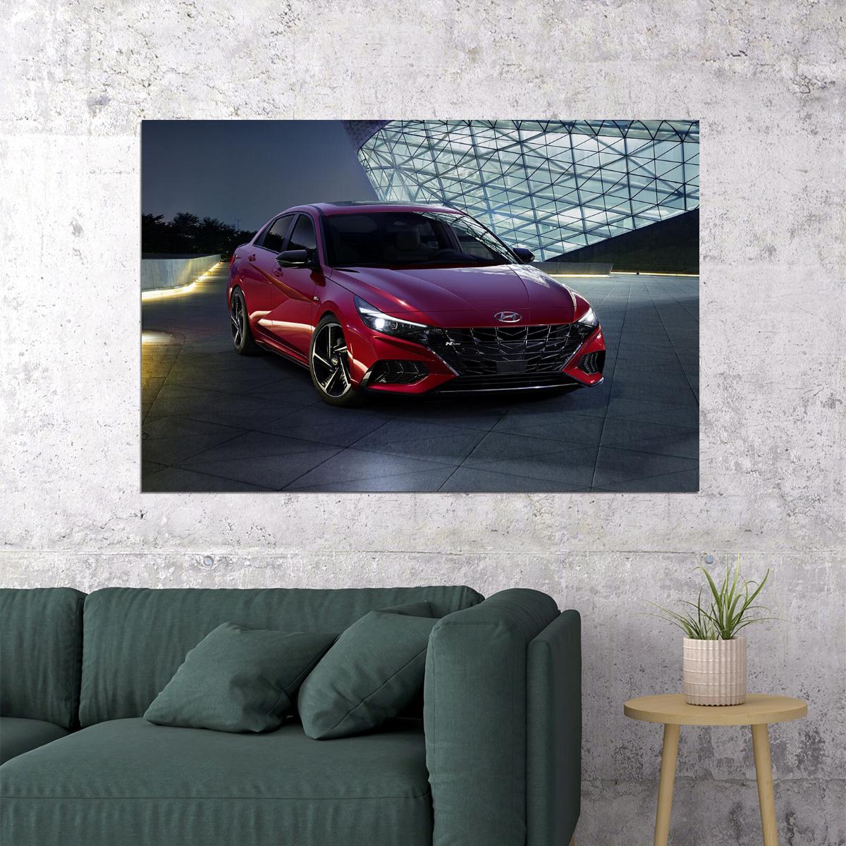 Hyundai Elantra N Line Red Sedan Poster Wall Art Print Home Wall Decor