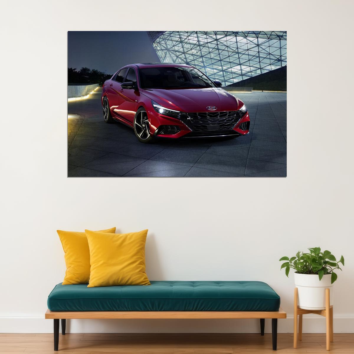 Hyundai Elantra N Line Red Sedan Poster Wall Art Print Home Wall Decor