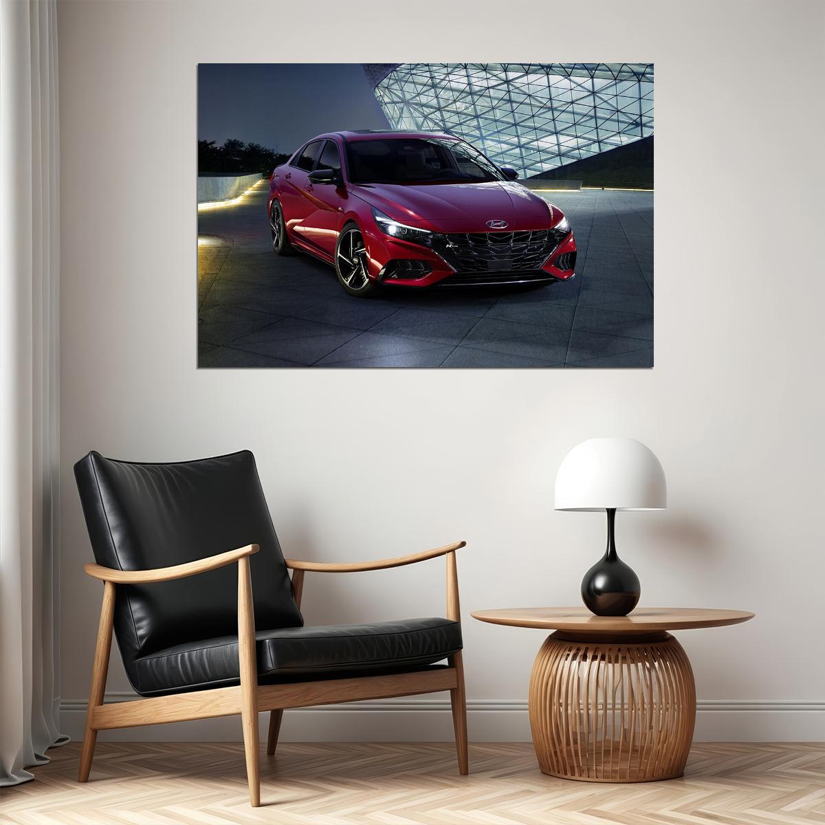 Hyundai Elantra N Line Red Sedan Poster Wall Art Print Home Wall Decor